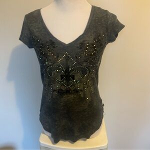 Rock & Republic Women’s Rhinestone  Fleur-de-Lis Short sleeve T-Shirt XS